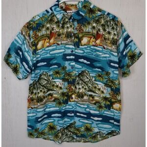 Womens Pretty Pink Short Sleeve Button Front Hawaiian Shirt Size‎ M Rayon Floral